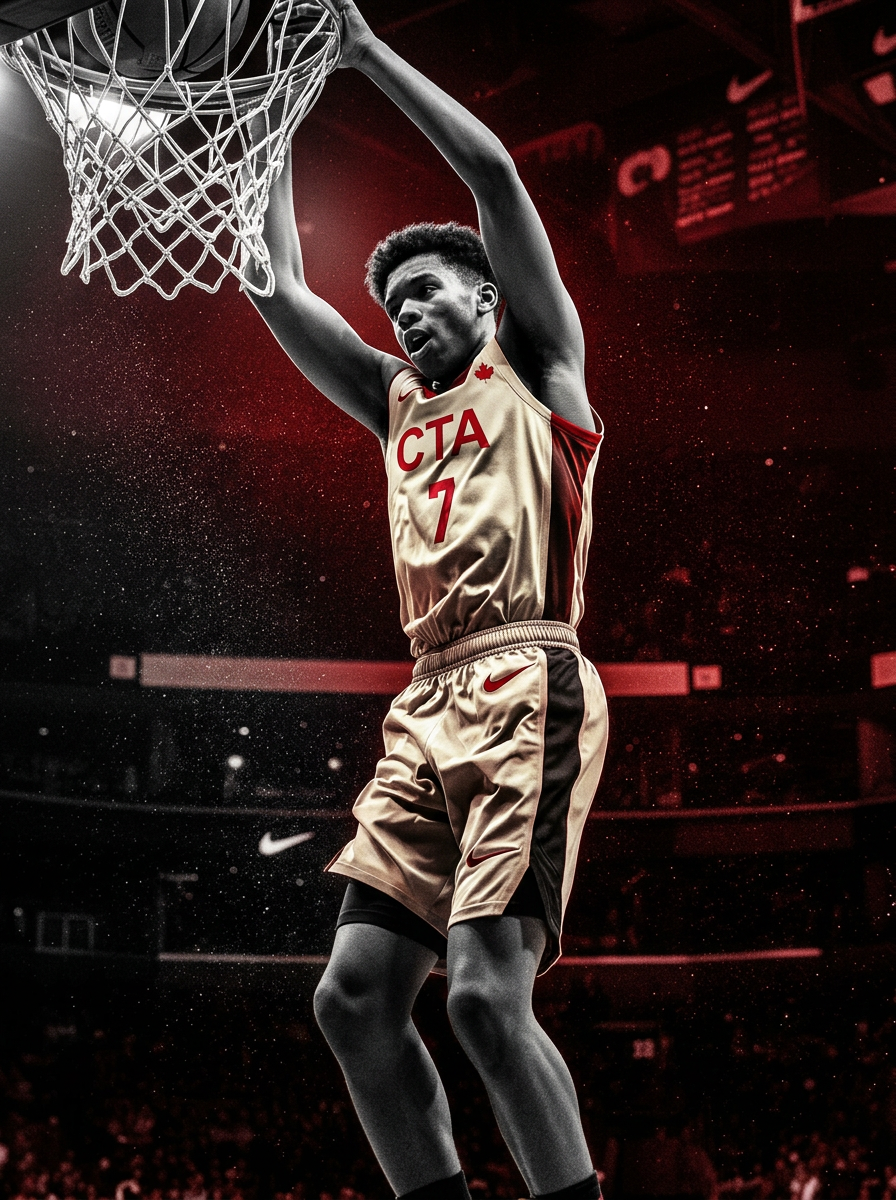 CTA West athlete finishing a dunk in arena